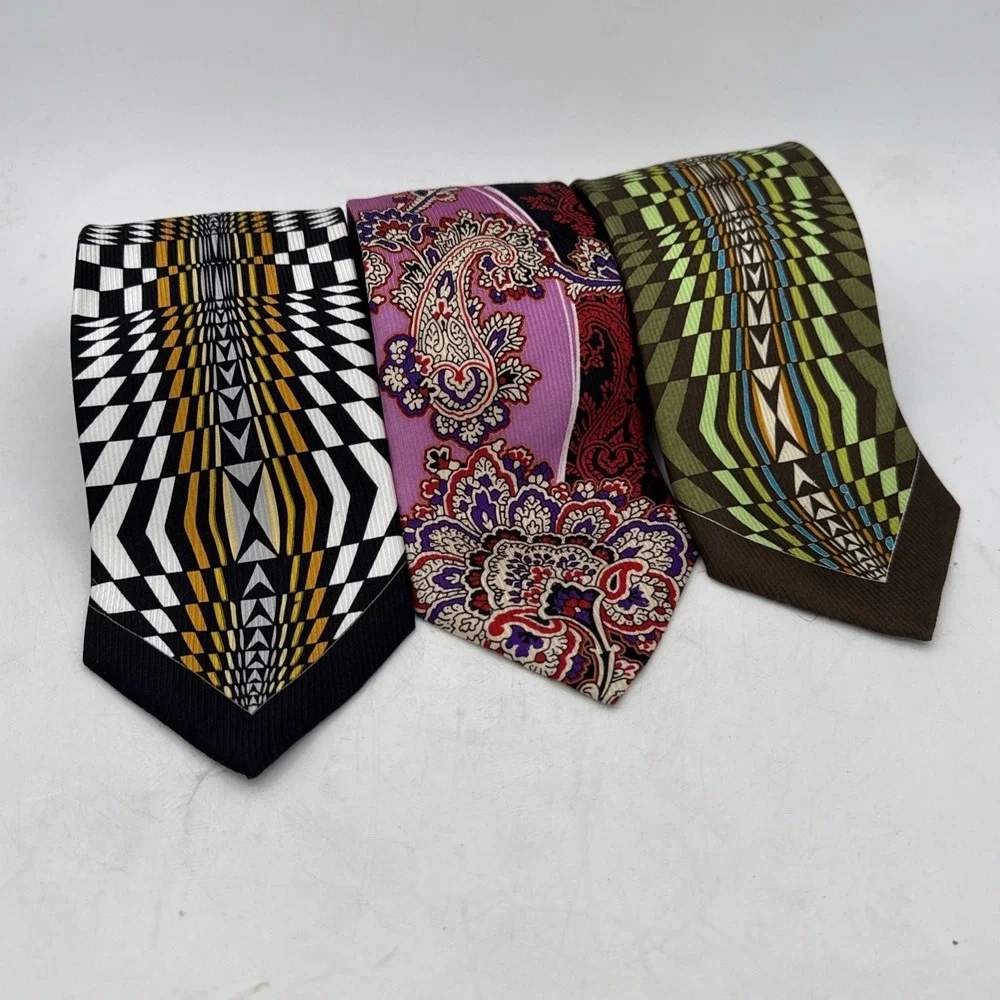 Steven Land Big Knot Silk Tie Black Gold White Geometric Art Deco Mens Necktie